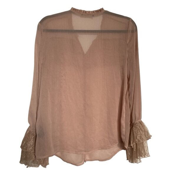 Suzy Shier Elegant Beige/Light Pink Ruffle Blouse - Picture 2 of 4